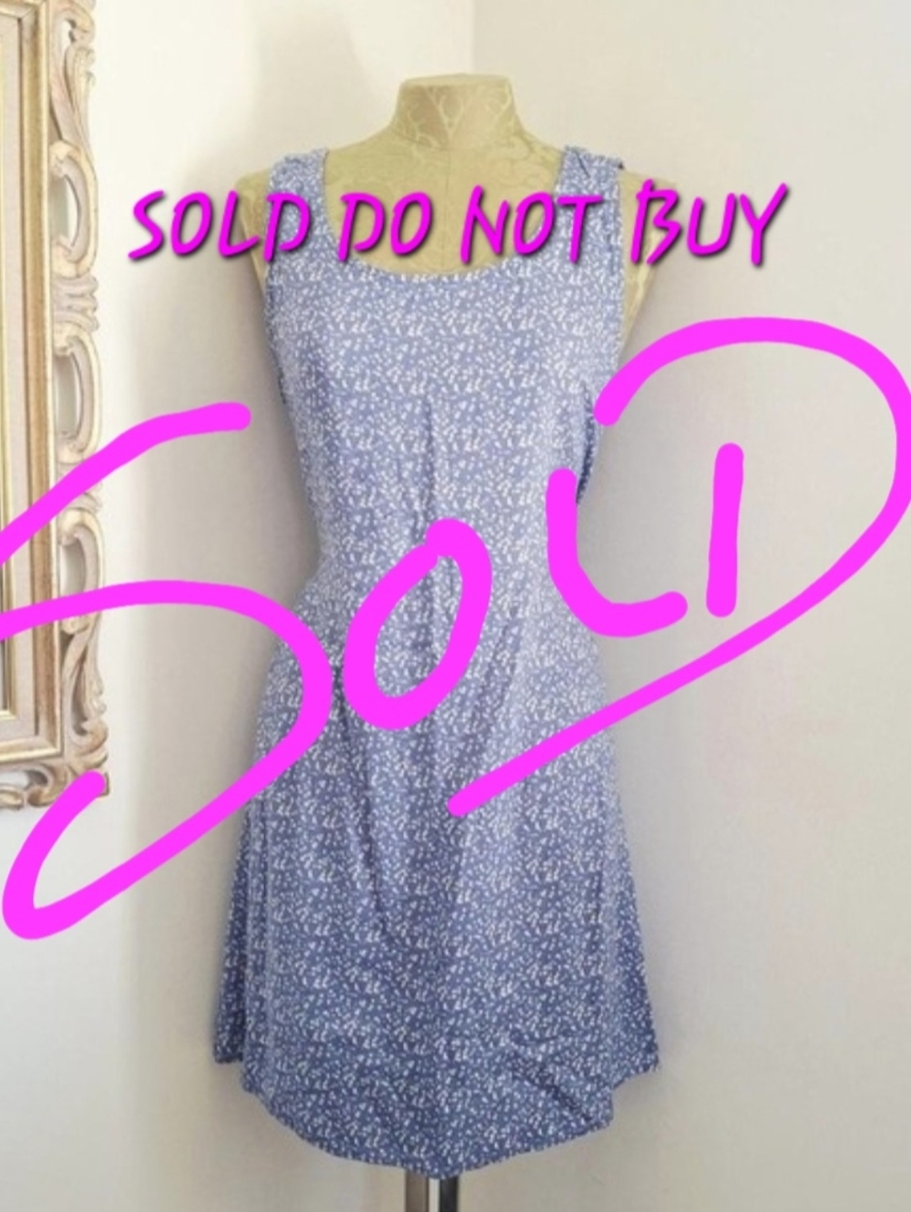 Y2K VTG Basic Editions Blue Floral Mini Dress Adjustable Tie Waist Medium